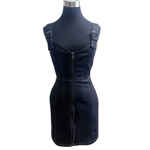 Honey Punch Black Zip-Front Bodycon Dress - Picture 3 of 16